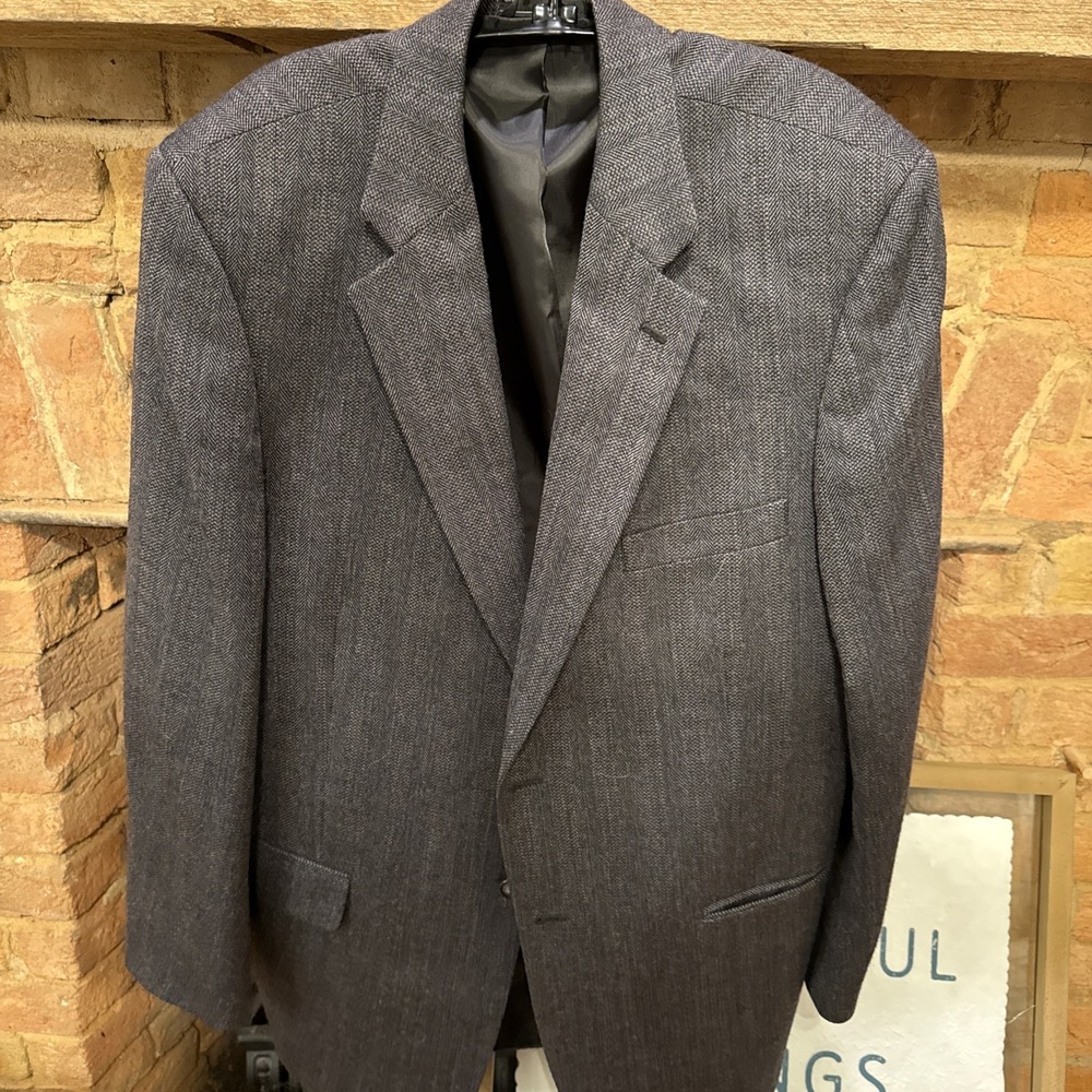 Haspel Mens 44R Blazer Jacket Gray Herringbone Tweed W/windowpane Overcheck Wool